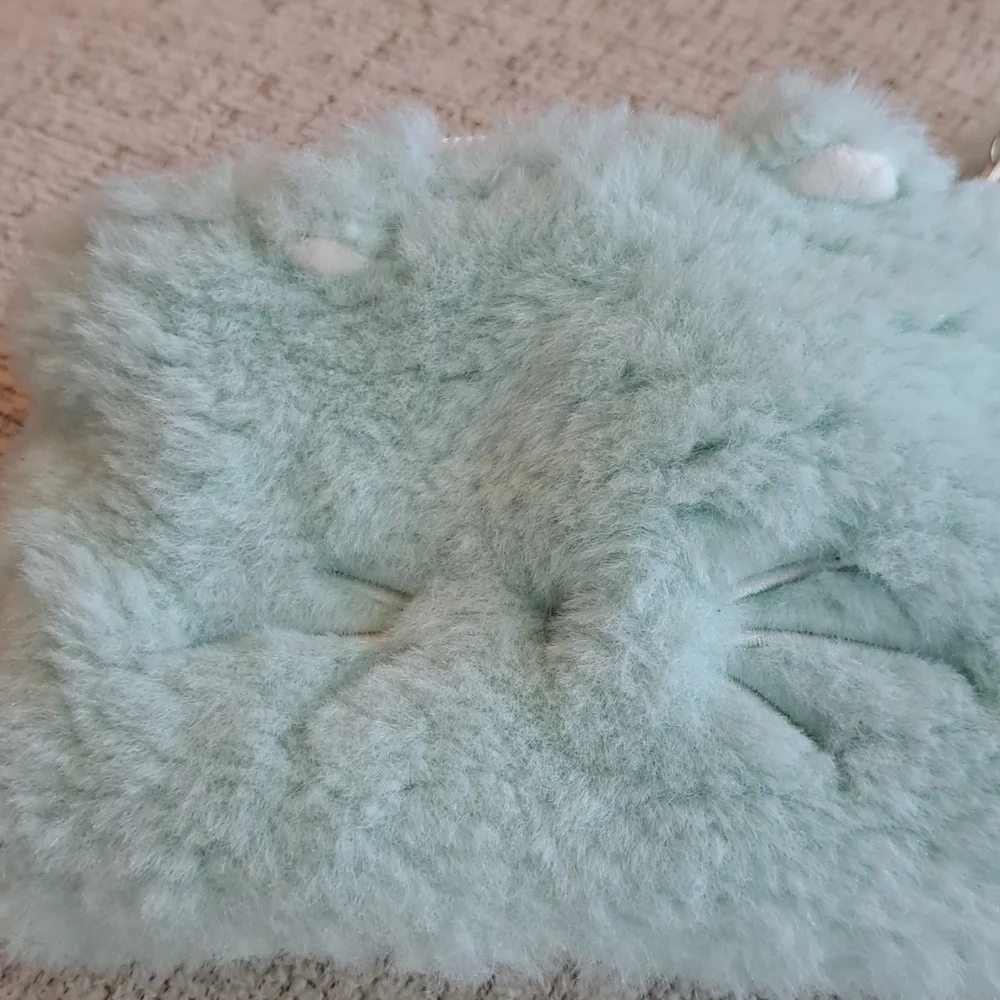 PB Pottery Barn Teen Cozy Lux Faux Fur Mint Cat Beauty Pouche Small Bag